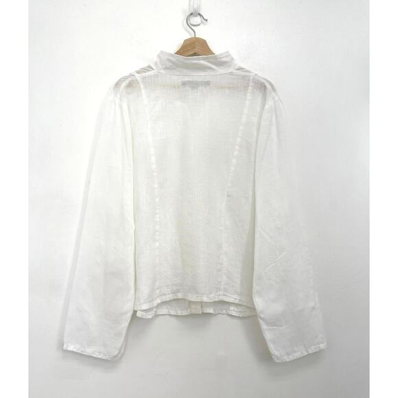 FLAX Coastal 100% Linen Lightweight Airy Mandarin Collar Button-Down Shirt - Med - Picture 2 of 10